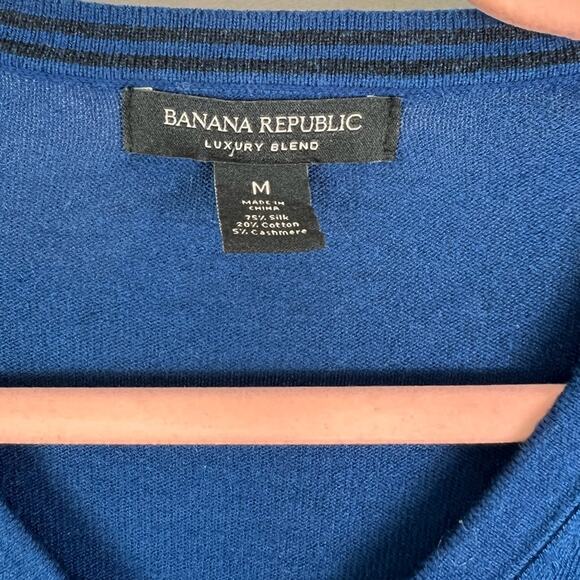 Banana Republic Sweater Mens M Blue Luxury Blend Silk Cotton Cashmere V-neck - Picture 9 of 12